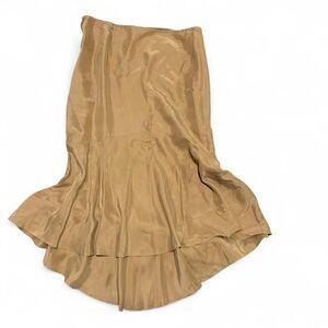 Vintage Y2K 100% silk tan asymmetrical midi skirt women’s 10